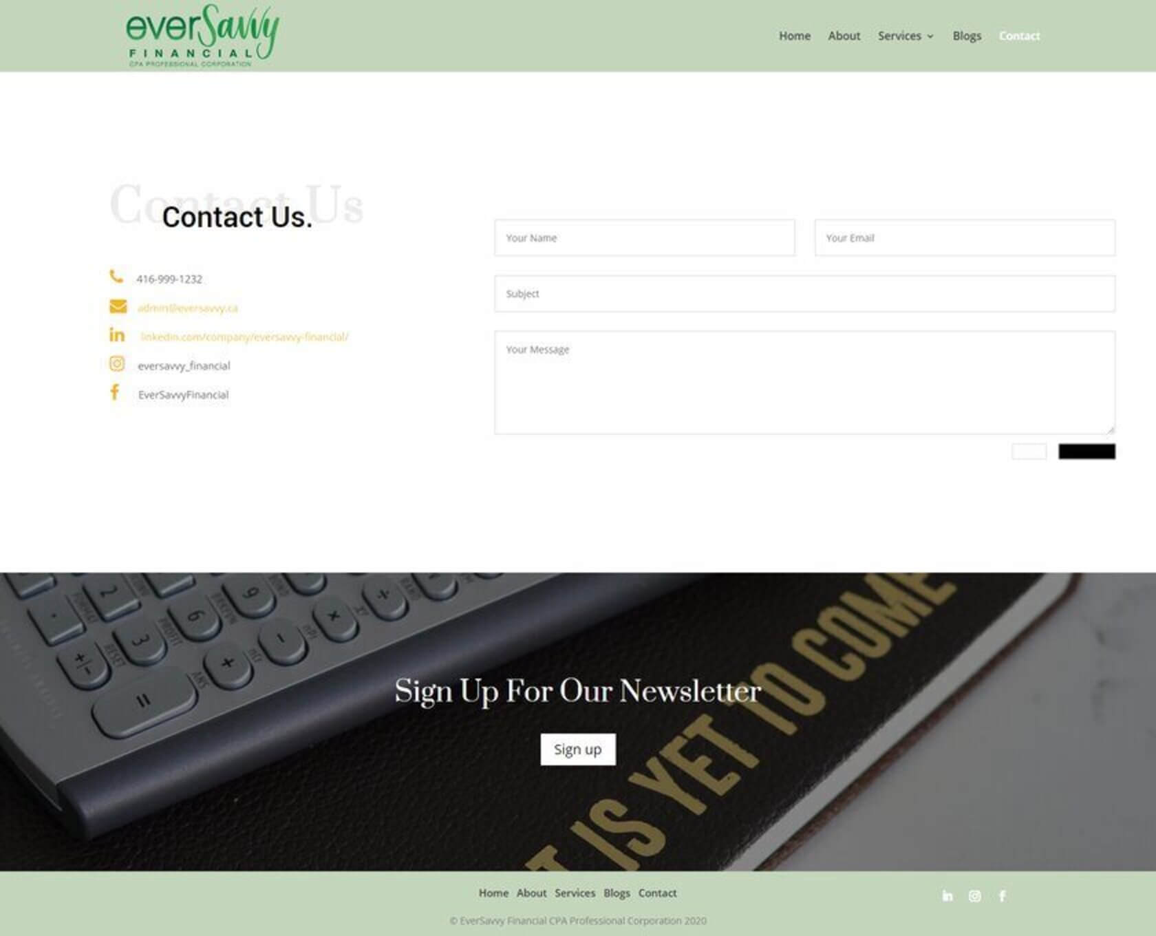 Eversavvy Financial Website - Contact Us 